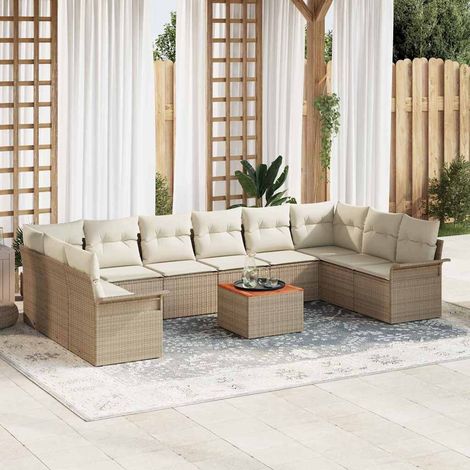 Gartensofa-set mit Speicher 11 pcs Beige und Creme Poly-Rattan (1/5)