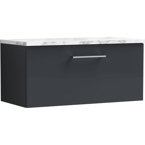 Balterley Bramshall 800mm Wall Hung 1 Drawer Vanity Unit with Laminate Worktop for Compact Modern Bathroom Storage - Dark Grey