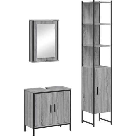 Maison Exclusive - 3-tlg. Badmöbel-Set Grau Sonoma Holzwerkstoff