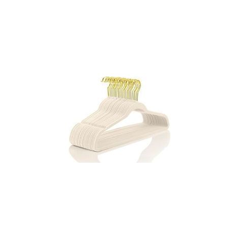 Lot de 50 cintres en velours de qualité supérieure robustes – Antidérapants – Cintres fins en velours ivoire – Crochets dorés pour économiser de l'espace (1/5)
