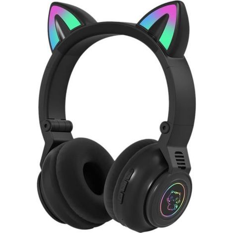 RGB Chat Oreille Casque Bluetooth 5.0 Écouteurs Contrôle Du Volume Adultes Enfant Casque pour PC Jeux Ordinateur Portable Le noir