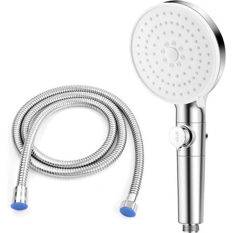 Filtre Pommeau de Douche avec Tuyau de 1.5m, 5 Modes Haute Pression Douchettes à Main avec Deau Stop bouton, Anti Calcaire Pomme de Douche, Filtrant Têtes de Douche pour Salle de Bain SPA (Argent)