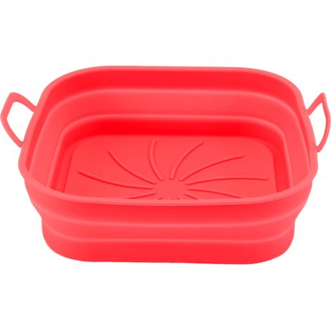 Panier de friture carré pliable en silicone rouge, 20,5 cm, compatible lave-vaisselle, pour la cuisine.