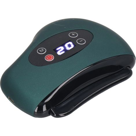 Appareil de massage facial électronique Gua Sha avec aiguilles en pierre, fonction chauffante et vibrante pour le massage du cou, 12 niveaux, vert foncé. (1/5)