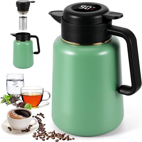 1,5-Liter-Thermoskanne mit Teesieb, Edelstahl, mit Temperaturanzeige, Thermoskanne mit Sieb, doppelwandige Vakuumisolierung für Kaffee, Tee und Milch (1/5)