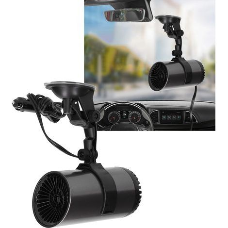 Chauffage voiture 2 en 1 : Ventilateur 150W 12V portable, dégivreur avec support rotatif 360° et ventouses