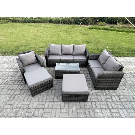 Fimous 8-Sitzer Gartenmöbelset Rattan Garten Sofa im Freien Sessel mit Gehärteter Glastisch 2 hohen Hockern Dunkelgrau Gemischt (1/5)