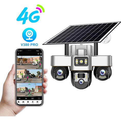 Nachtsicht mit zwei Lichtquellen, 360°-Rotationsüberwachung, drei 3-Zoll-2-Megapixel-Überwachungskameras, 4G-Solar, Straßenbeleuchtung, Echtzeitalarm [hocheffiziente Akkulaufzeit]