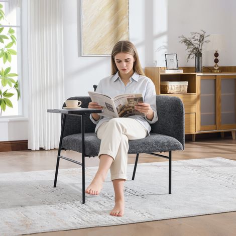Fauteuil moderne avec dossier en tissu, 2 compartiments de rangement + table d'appoint minimaliste métallique – salon, séjour (1/4)