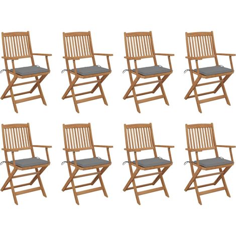 8 pcs Chaises pliables d'extérieur avec coussins Chaise de jardin Fauteuil de jardin Bois d'acacia BSRHS236846 (1/5)