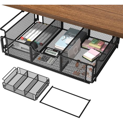 Organiseur de Tiroir Sous Bureau, Organiseur de Tiroir Tirage Caché avec Séparateur D'espace, en Maille de Bureau (1/5)