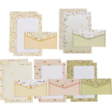 5 Sets/45 Stück Briefumschläge und Briefpapier mit Blumenmuster, hübsches Schreibset für die Schule (15 Umschläge + 30 Briefpapier)-20.80X14.10X0.10CM (1/4)