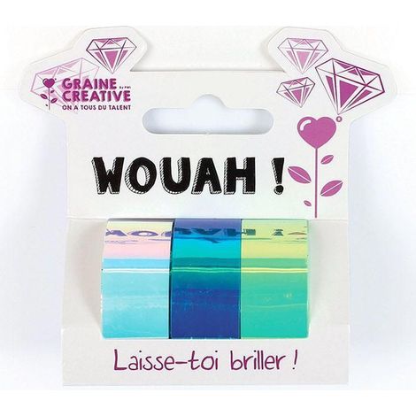 3 rubans de masquage irisés de 5 m x 1,5 cm - blanc, bleu, vert