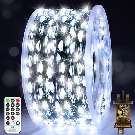 170 FT 500 LED Christmas Tree Lights Outdoor Fairy Lights Plug in Green Copper Wire String Lights Waterproof with Remote Timer 8 Modes for Outside Bush Branch Plants Garden Decorations Cool White (1/5)