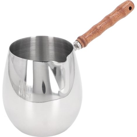 Mini chauffe-lait/beurre en acier inoxydable 304 avec poignée en bois, 600 ml, pour la maison et l'extérieur. (1/5)