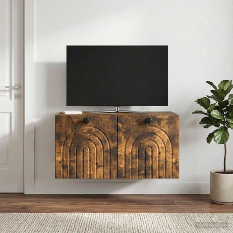 Meuble TV mural en bois d'ingénierie chêne fumé avec 2 portes, 59,5 x 41 x 30 cm - PANGIVO (1/5)
