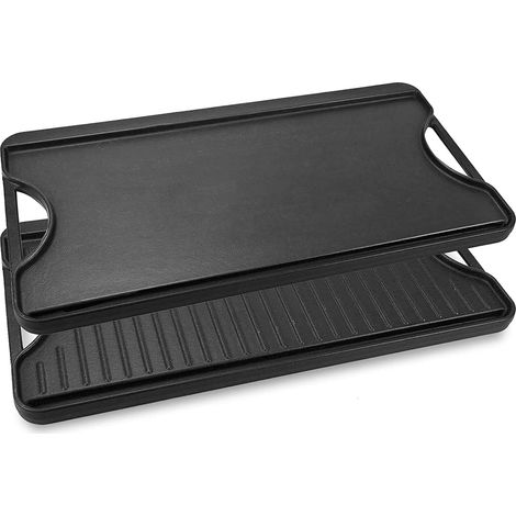 50,8CM x 26,5CM Gourmet Plancha, Plaque de Cuisson en Fonte réversible pré-assaisonné et poêle à Griller 2 en 1 avec poignées faciles à saisir pour Gril au Charbon de Bois (1/5)
