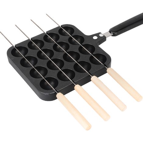 Poêle à Takoyaki 16 trous Acier Antiadhésif avec 4 brochettes pour Gaz 35cm (1/4)