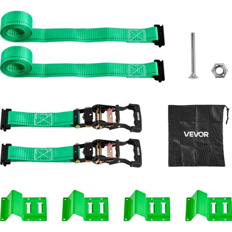 VEVOR Kit d’Arrimage de Roues, Sangles a Cliquet de Type Cale, avec Boucle, Capacite de Charge de 662 kg, Resistance a la Rupture de 1986,73 kg, Sangle d’Arrimage pour Moto VTT Camion Remorque, Vert (1/5)