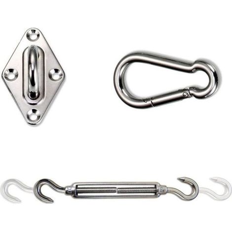Kit De Fixation Pour Voile D'ombrage - Acier Inoxydable 304 - Pour Toiles Triangulaires Et Carrées - 16 Pièces (1/5)