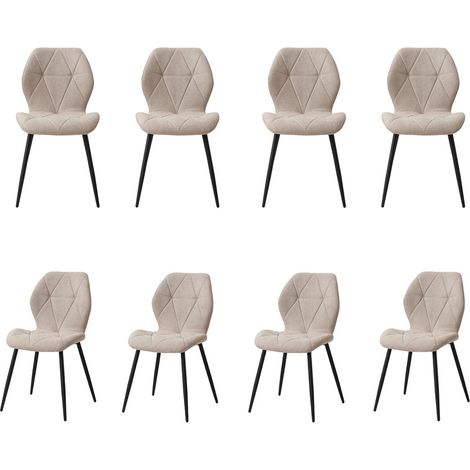 Wokaka Set di 8 Sedie da Pranzo - Sedie da Pranzo in Tessuto - Piedi in Metallo - Beige