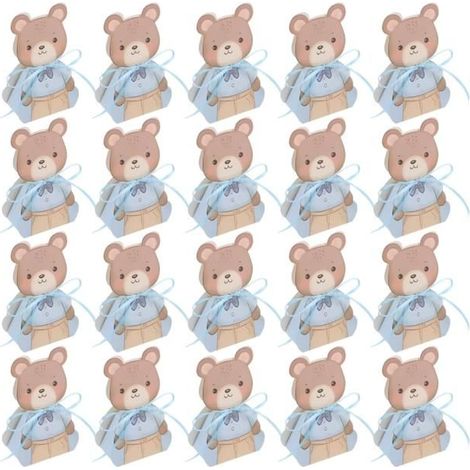 100 boîtes à dragées pliables ourson bleu pour baby shower, mini boîtes cadeaux 3D pour anniversaire bébé et souvenirs de fête (1/5)