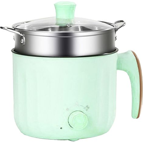 Cuiseur électrique multifonction avec revêtement antiadhésif, compact et portable, idéal pour les dortoirs et les bureaux (vert + grille vapeur). (1/5)
