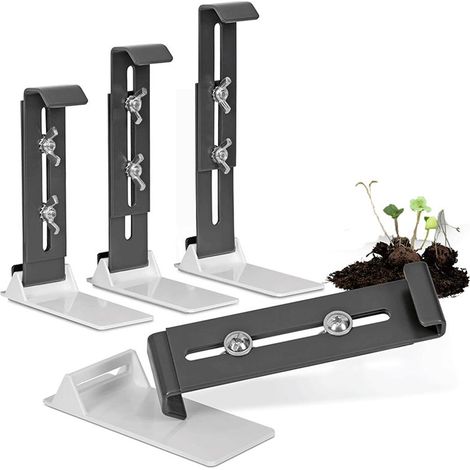 Set aus 4 verstellbaren Edelstahl-Fensterbank-Pflanzgefäßhalterungen, geeignet für Balkonblumentöpfe von 10 bis 18 cm. (1/5)