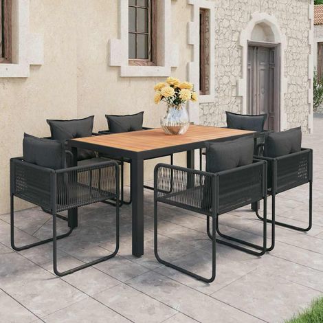 Ensemble à Manger de jardin 7 pcs-Salon de jardin PVC résine tressée noir marron 664089 (1/5)