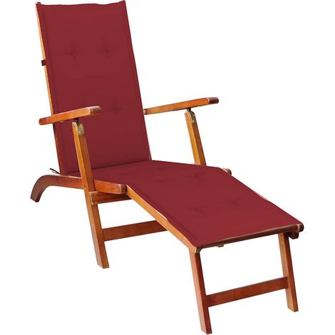 Chaise longue d'extérieur repose-pied et coussin Acacia solide