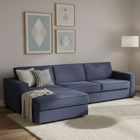 Talamo Italia Sofa cama Adima, Sofá de esquina, 100% Made in Italy, Sofá con apertura giratoria, Península contenedor izquierda, con reposabrazos delgados, Cm 260x95h90, Azul, con embalaje reforzado (1/5)
