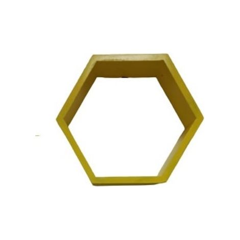 Étagère murale en bois, hexagonale, type nid d'abeille, avec fixation invisible, coloris Carnaval, jaune, 37,5 x 32,5 x 9,5 cm (1/5)