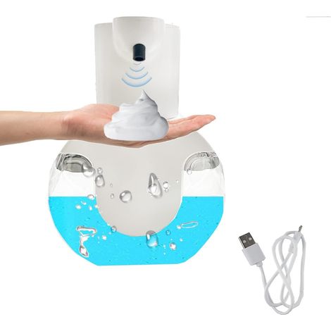 Distributeur de Savon Automatique, 420 ML Distributeur Savon Mural sans Contact avec Capteur, USB Rechargeable IPX5 Étanche Distributeur Savon Liquide Automatique pour Cuisines Salle de Bain (1/5)