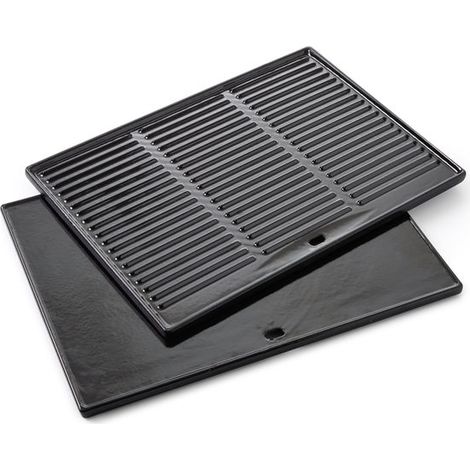 Plaque de cuisson plancha en fonte émaillée 43x35cm – Côté lisse et côté strié – Pour barbecues Barbecook SIESTA et MAGNUS (1/5)