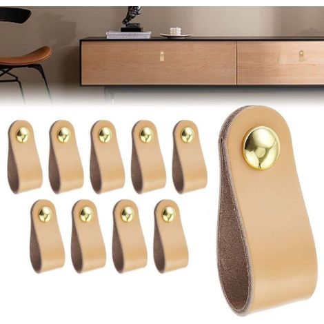 10 Stück Ledermöbelgriffe, Ledertürgriffe, Lederschrankgriffe, Lederküchentürgriffe, Lederschranktürgriffe mit 10 Schrauben, Küche, Schlafzimmer, Gelb