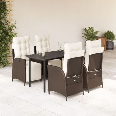 5-tlg. Garten-Essgruppe mit Kissen Braun Poly Rattan (1/5)