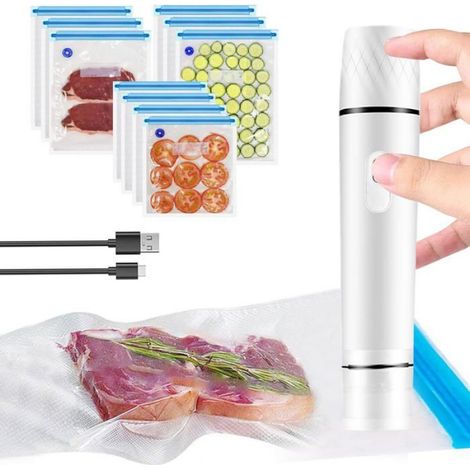 Machine de mise sous vide manuelle, mini machine d'emballage sous vide électrique rechargeable avec 10 sacs réutilisables (1/4)