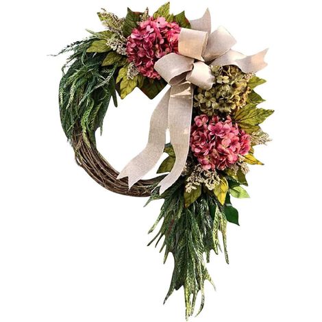 Plastic Hydrangea Wreath, Door Wreath, Garden Decoration, Garland with Green Leaves, Weatherproof for Front Door, Country House Style, Wall Decoration for Indoor and Outdoor Use, Random Style (1/5)