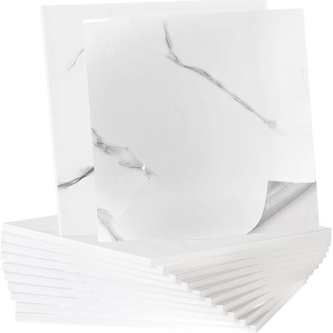 Lot de 12 autocollants pour carrelage mural de cuisine - 30 x 30 cm - Marbre blanc - Découpable - Étanche et résistant à l'huile - Pour cuisine, salle de bain, salon