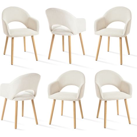 Goeurvant Chaises de salle à manger confortables avec dossier en forme de croissant et accoudoirs ergonomiques, L'alliance parfaite de soutien et de style - Lot de 6 - Blanc