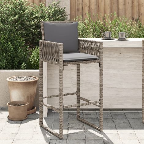 vidaXL Garden Bar Stools with Cushions 2 pcs Grey Poly Rattan (1/6)
