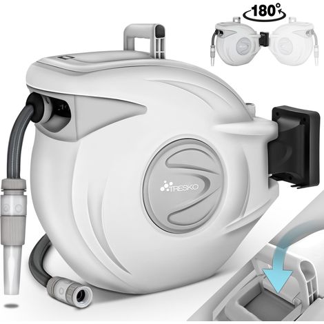 TRESKO Avvolgitubo da Giardino 30 + 2m Avvolgitubo a Parete Orientabile Ruotabile di 180 ° riavvolgitubo automatico incl. supporto a parete, ugello e materiale di montaggio (1/5)