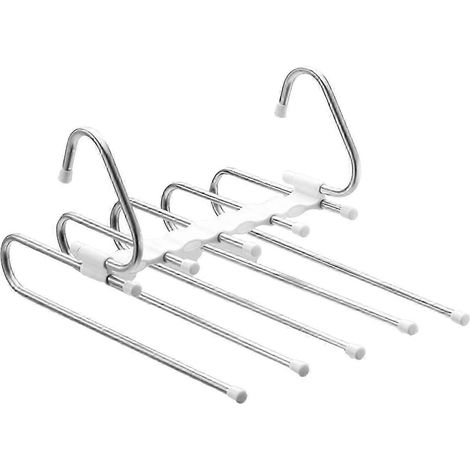 Hosenbügel, Jeansbügel, verstellbarer, platzsparender Kleiderschrank-Organizer mit mehreren Stangen für Handtücher, Jeans, Krawatten und Hosen-White (1/5)