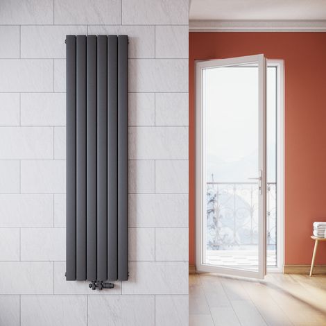 SONNI Radiatore a pannello verticale piatto Antracite Doppio 1800x462mm Radiatore riscaldante con rubinetto multiblocco cromato Radiatore termostatico (1/5)