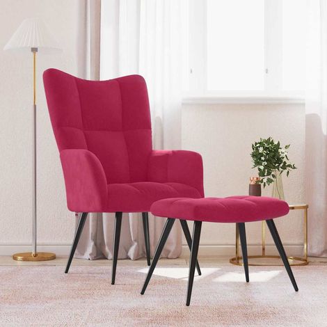 vidaXL Chaise de relaxation avec tabouret Rouge bordeaux Velours (1/5)