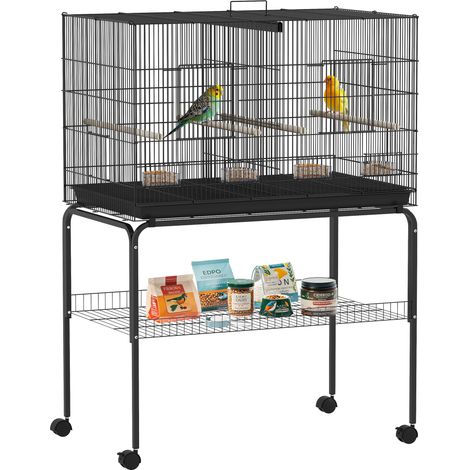 PawHut jaula para pájaros con divisor jaula con ruedas para mascota aves loros canarios con comederos perchas y bandeja extraíble 94x57x128 cm negro (1/5)