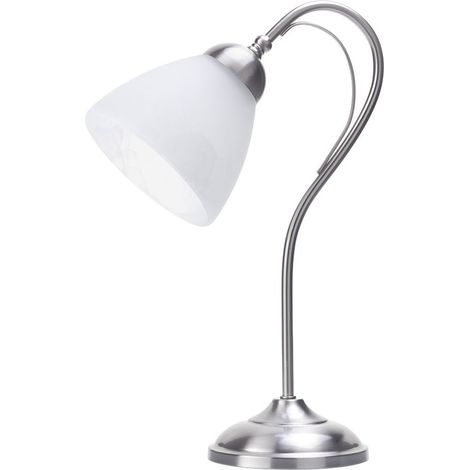 Litecraft Barcelona Table Lamp With Alabaster Glass Shade - Satin Nickel (1/5)
