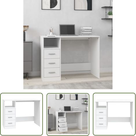 The Living Store Bureau avec tiroirs Blanc 102x50x76 cm Bois d'ingénierie - Bureau En Bois - Bureau Design - Bureau Blanc - Bureau Informatique - Bureau Étudiant (1/6)
