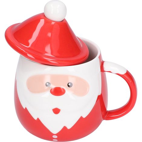 Mug de Noël en céramique 450ml avec couvercle et cuillère, grande capacité pour thé, lait ou café, idéal pour la maison.