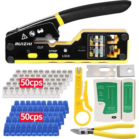 RJ45 Crimping Tool Kit with Network Cable Tester Wire Clamp Cat5 Cat5e Cat6 Ethernet Network Tool Crimping Tool for CAT5/CAT6/CAT7 Network Plug (1/5)